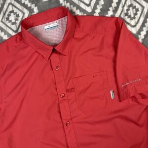 Columbia Shirt Men's Large Sunset Red Shirt Slack Tide PFG Camp UPF 50 S/S